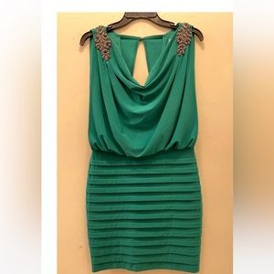 Cache cocktail dress embellished shoulders.